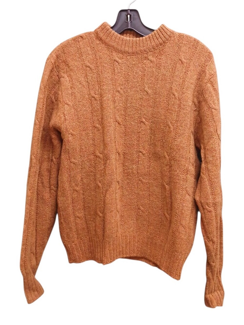 Anderson-Little Vintage Wool Cable Knit Crewneck Sweater Rust Orange Medium